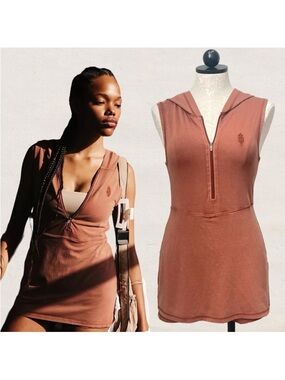 FP Movement by Free People Sleeveless Hooded Romper in Dusty Rose
